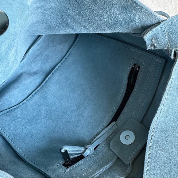 Italian Suede Leather Hobo | Messenger Crossbody Bag Blue - Picture 6 of 11